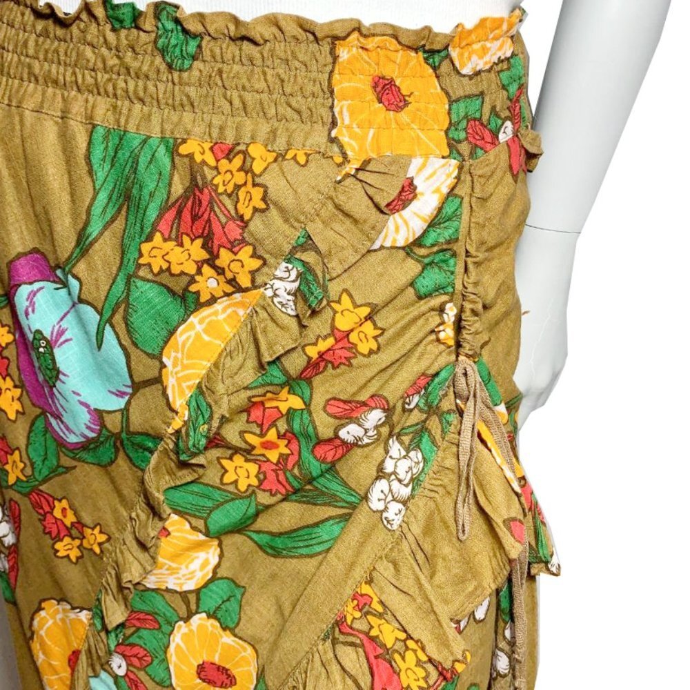 FREE PEOPLE RARE Floral Ruffled + Ruched Midi Skirt - Picture 5 of 6